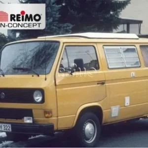 A yellow van parked on the side of a road.