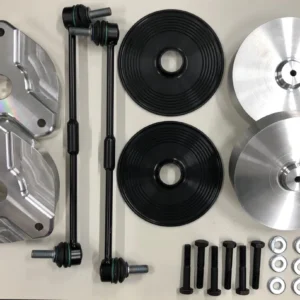 A table with some parts of the car and wheels