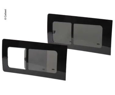 A pair of black frames with a window on the side.