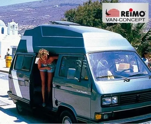 A woman standing in the door of an rv.